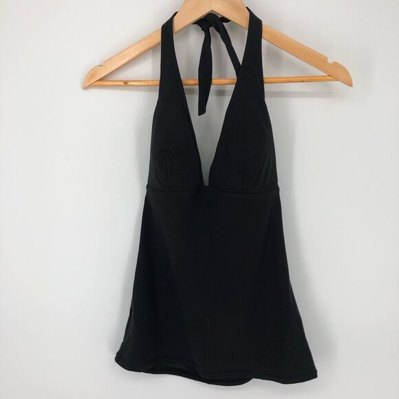 Gap Body Tankini Halter Swim Top Womens Medium Black V Neck - Picture 1 of 9